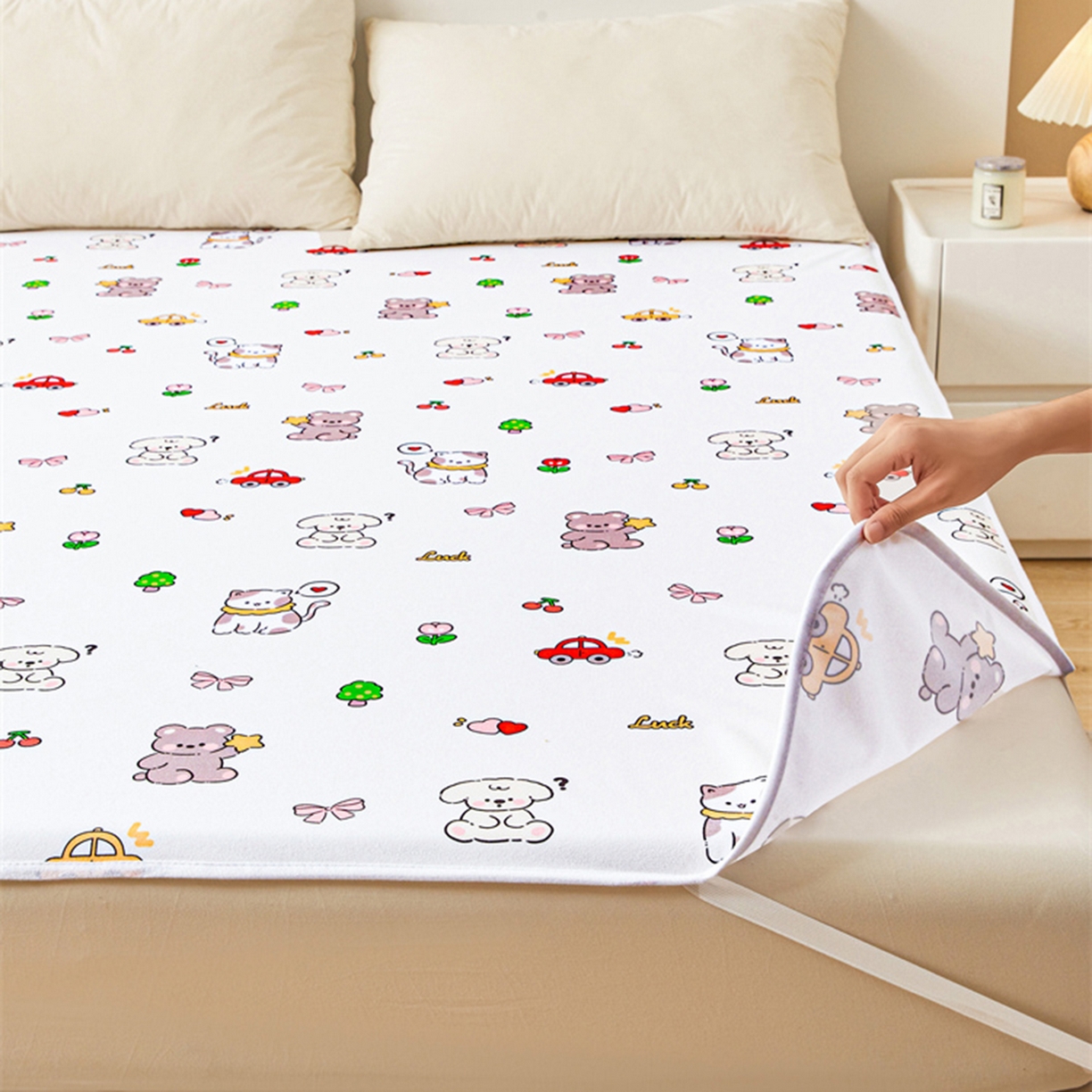 雯豆家纺 2025新款防水隔尿垫子卡通成人床垫保护罩A类宝宝尿垫 防水隔尿垫-爱心萌宠