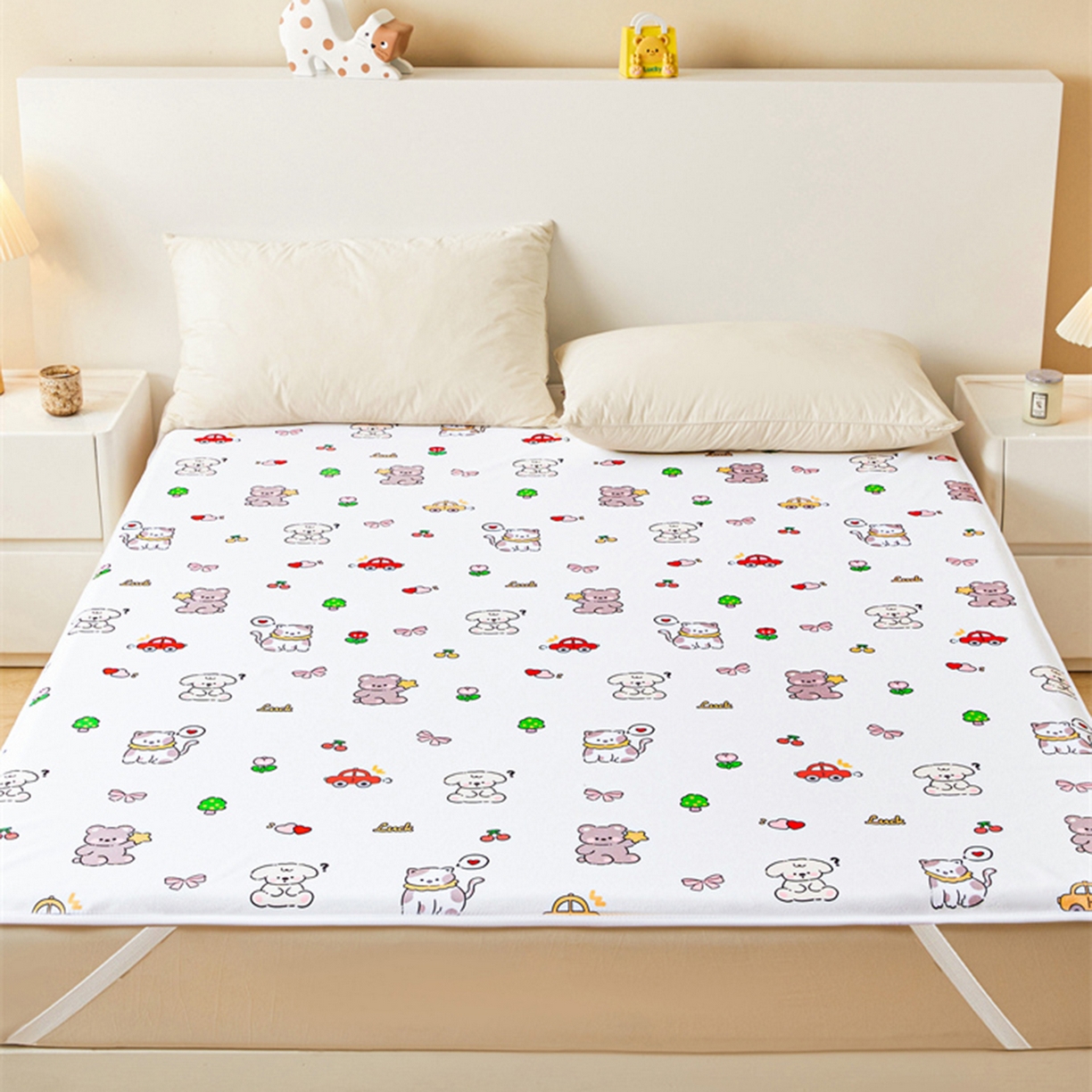 91家纺网 家纺一手货源 找家纺 雯豆家纺 2025新款防水隔尿垫子卡通成人床垫保护罩A类宝宝尿垫 防水隔尿垫-爱心萌宠