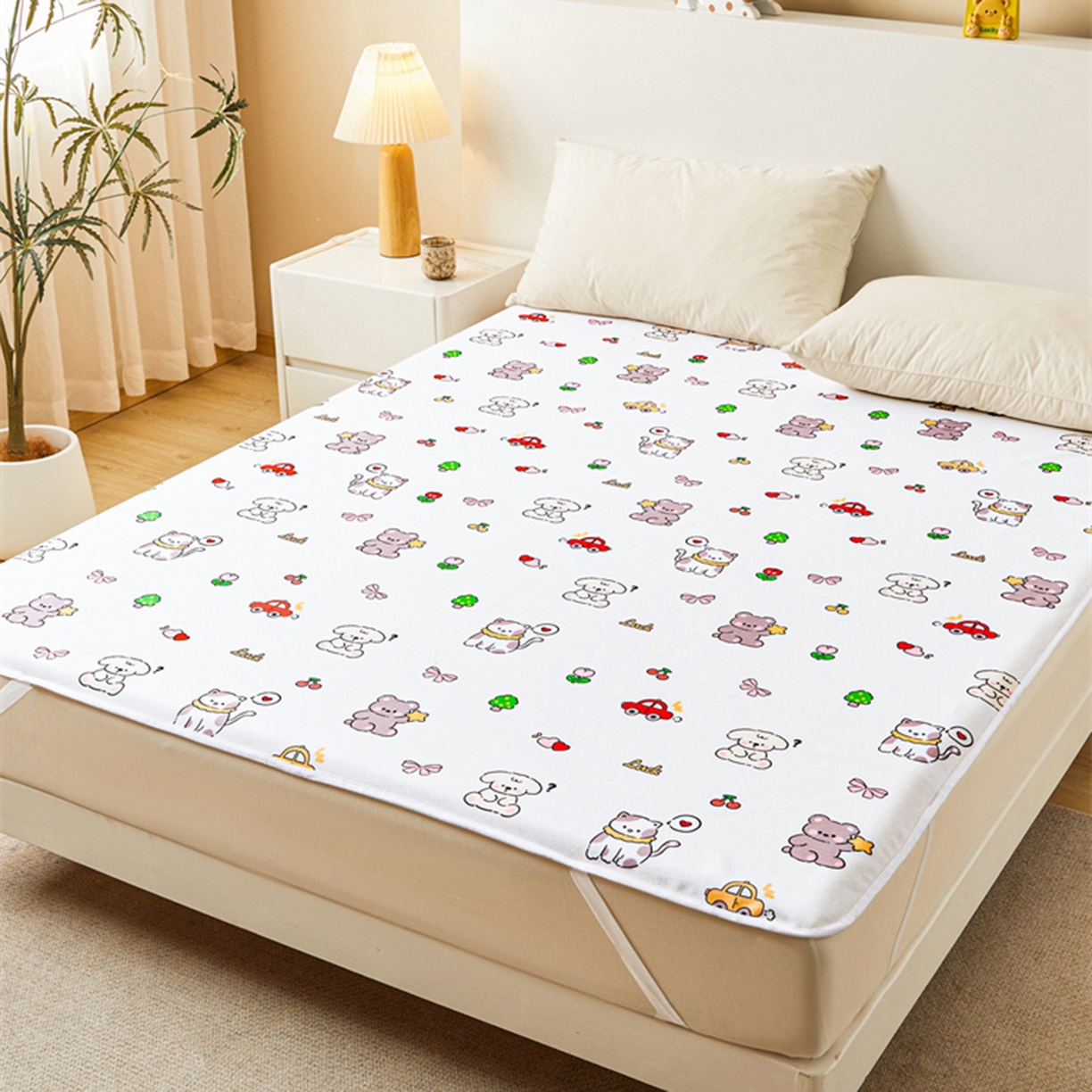 91家纺网 家纺一手货源 找家纺 雯豆家纺 2025新款防水隔尿垫子卡通成人床垫保护罩A类宝宝尿垫 防水隔尿垫-爱心萌宠