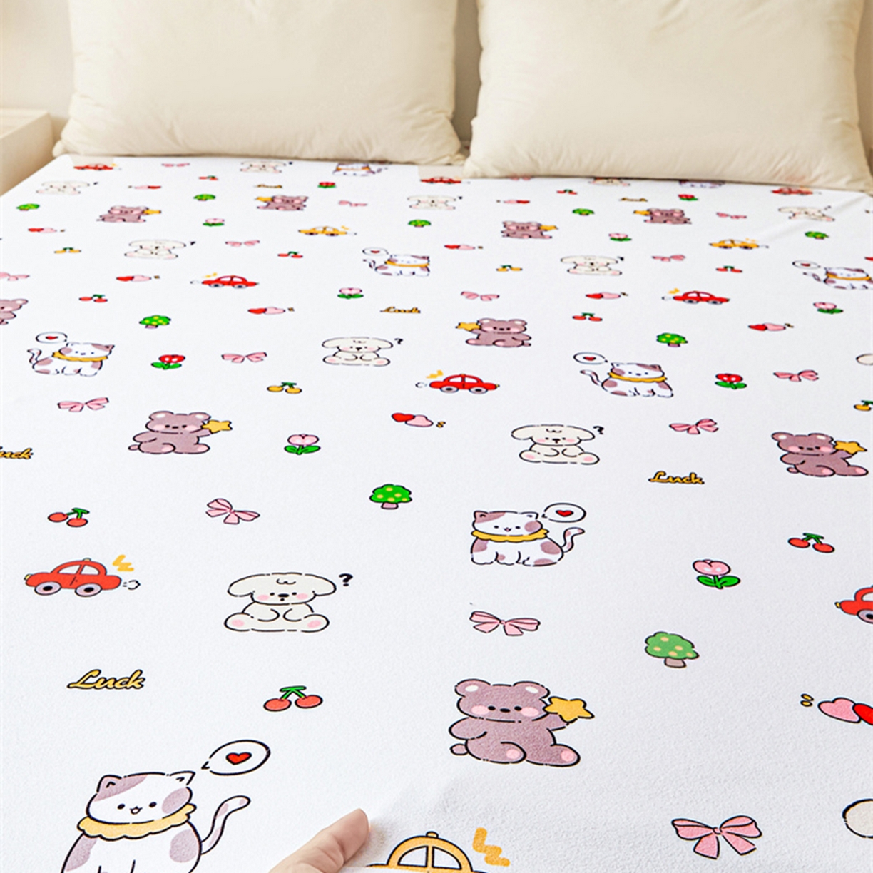 91家纺网 家纺一手货源 找家纺 雯豆家纺 2025新款防水隔尿垫子卡通成人床垫保护罩A类宝宝尿垫 防水隔尿垫-爱心萌宠