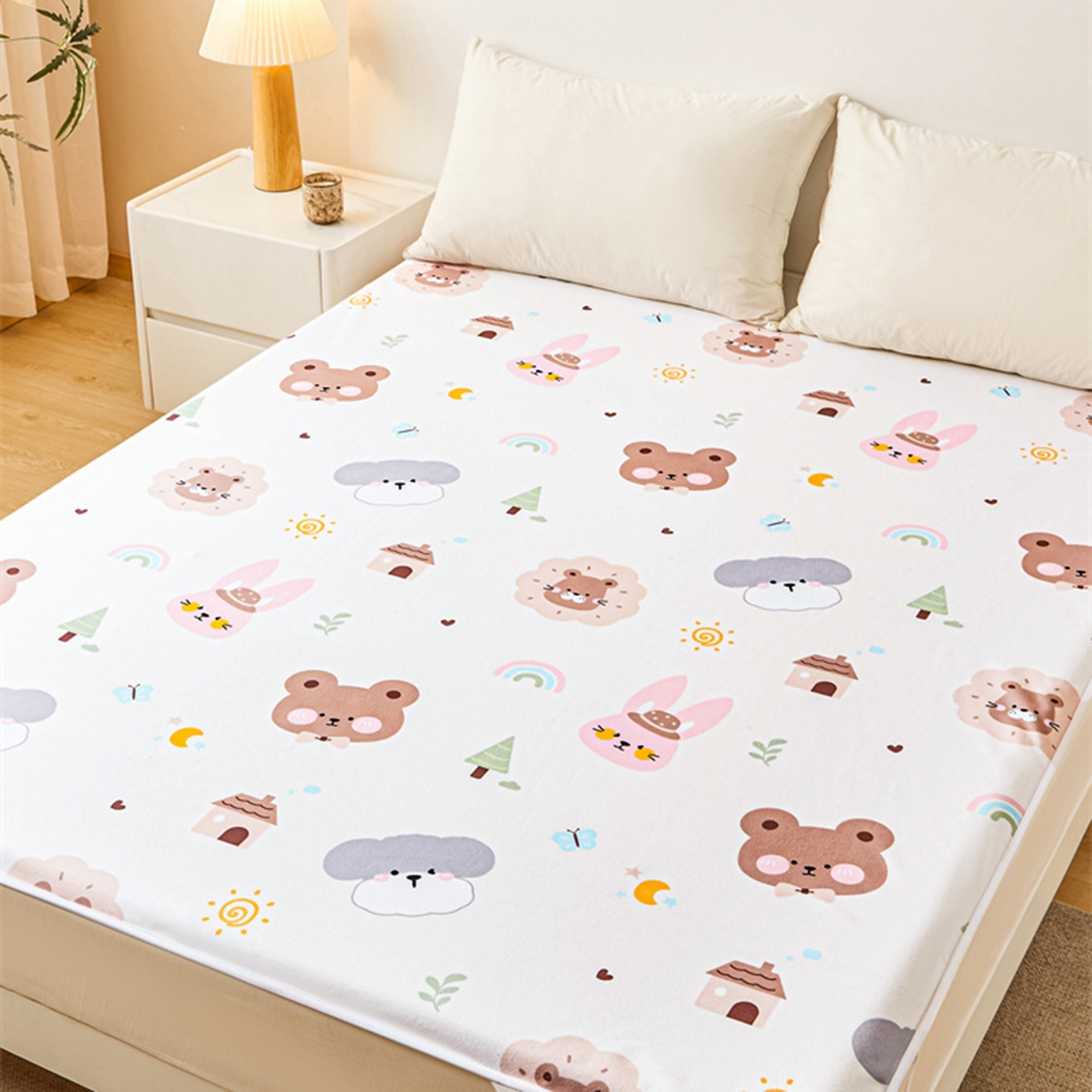 91家纺网 家纺一手货源 找家纺 雯豆家纺 2025新款防水隔尿垫子卡通成人床垫保护罩A类宝宝尿垫 防水隔尿垫-呆萌熊