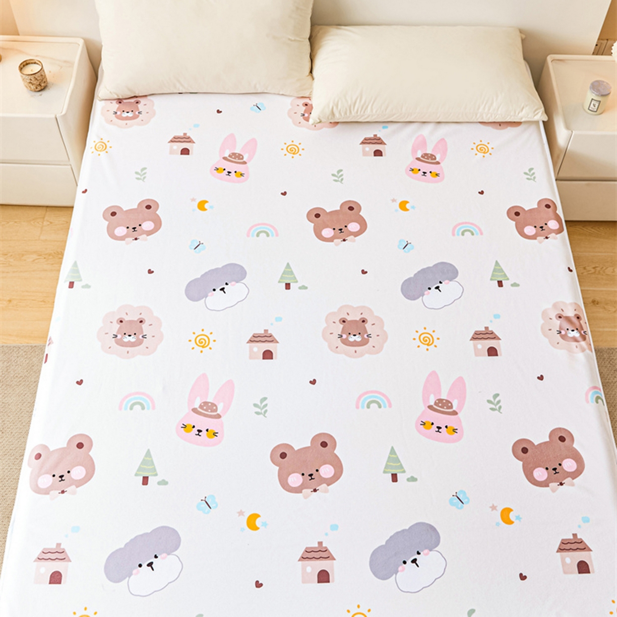 91家纺网 家纺一手货源 找家纺 雯豆家纺 2025新款防水隔尿垫子卡通成人床垫保护罩A类宝宝尿垫 防水隔尿垫-呆萌熊