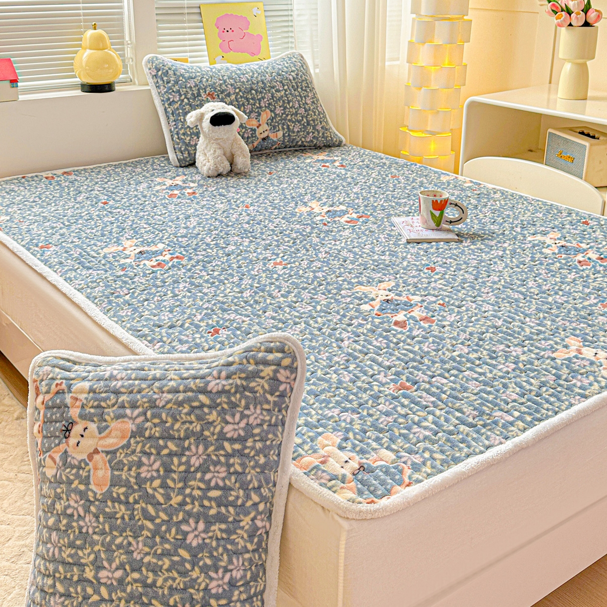 91家纺网 家纺一手货源 找家纺 水木坊 2025新款牛奶绒床垫保护垫床褥床垫子 公主小兔