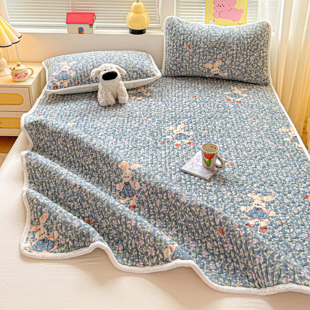 91家纺网 家纺一手货源 找家纺 水木坊 2025新款牛奶绒床垫保护垫床褥床垫子 公主小兔