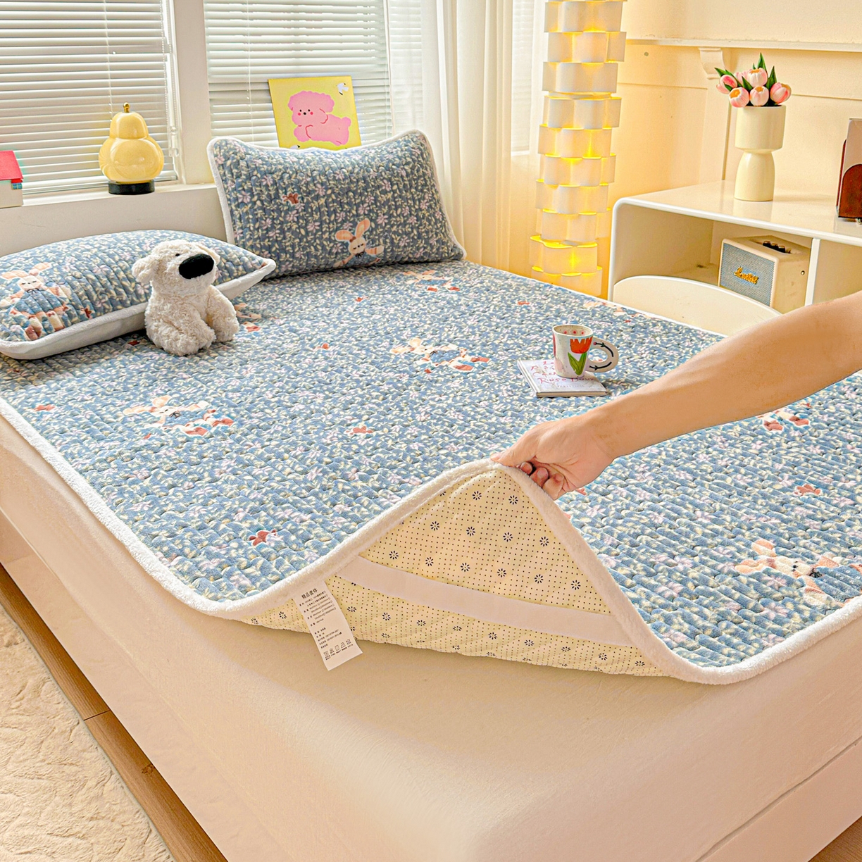 91家纺网 家纺一手货源 找家纺 水木坊 2025新款牛奶绒床垫保护垫床褥床垫子 公主小兔