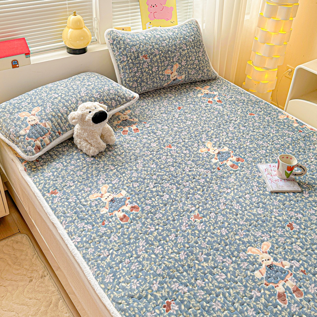 91家纺网 家纺一手货源 找家纺 水木坊 2025新款牛奶绒床垫保护垫床褥床垫子 公主小兔