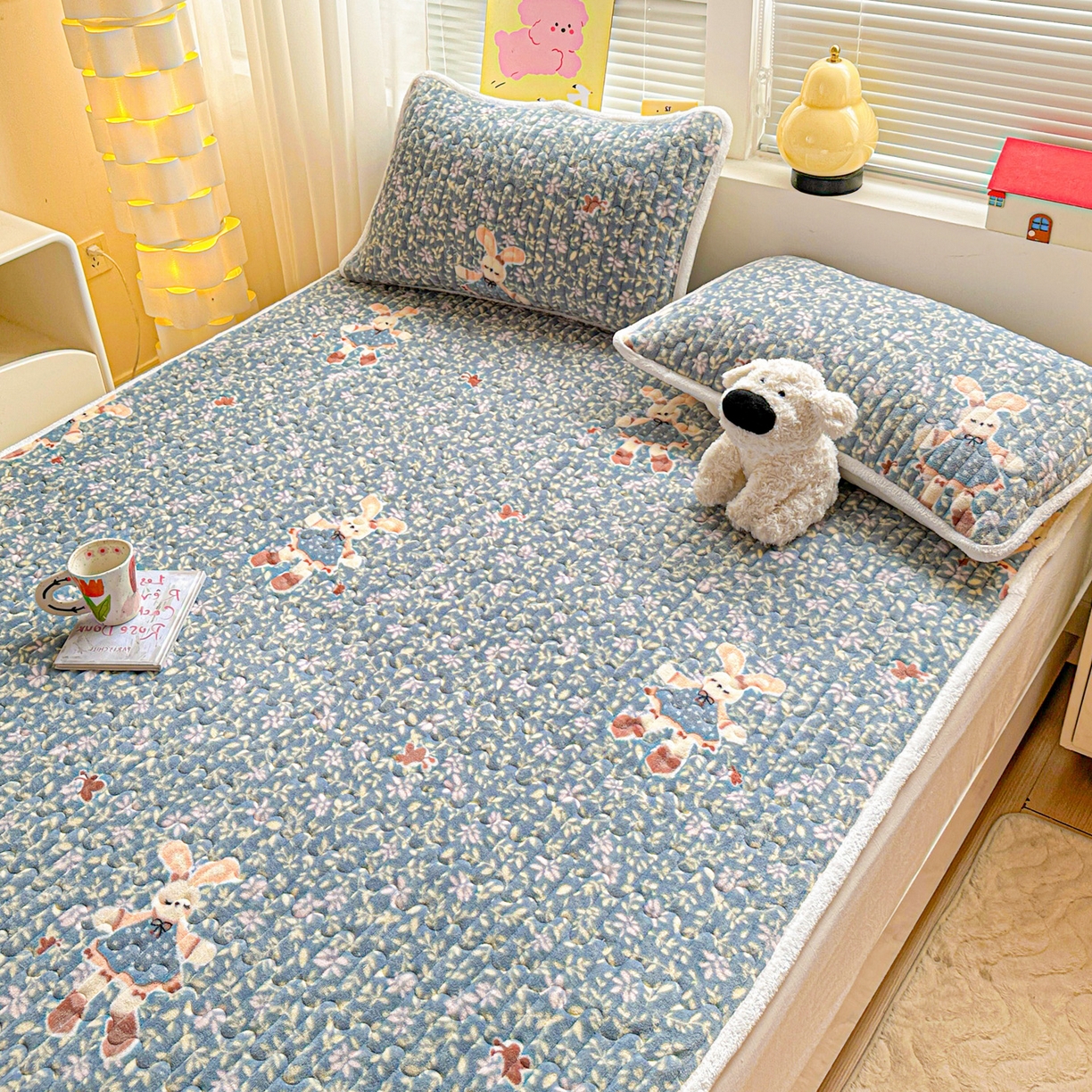 91家纺网 家纺一手货源 找家纺 水木坊 2025新款牛奶绒床垫保护垫床褥床垫子 公主小兔