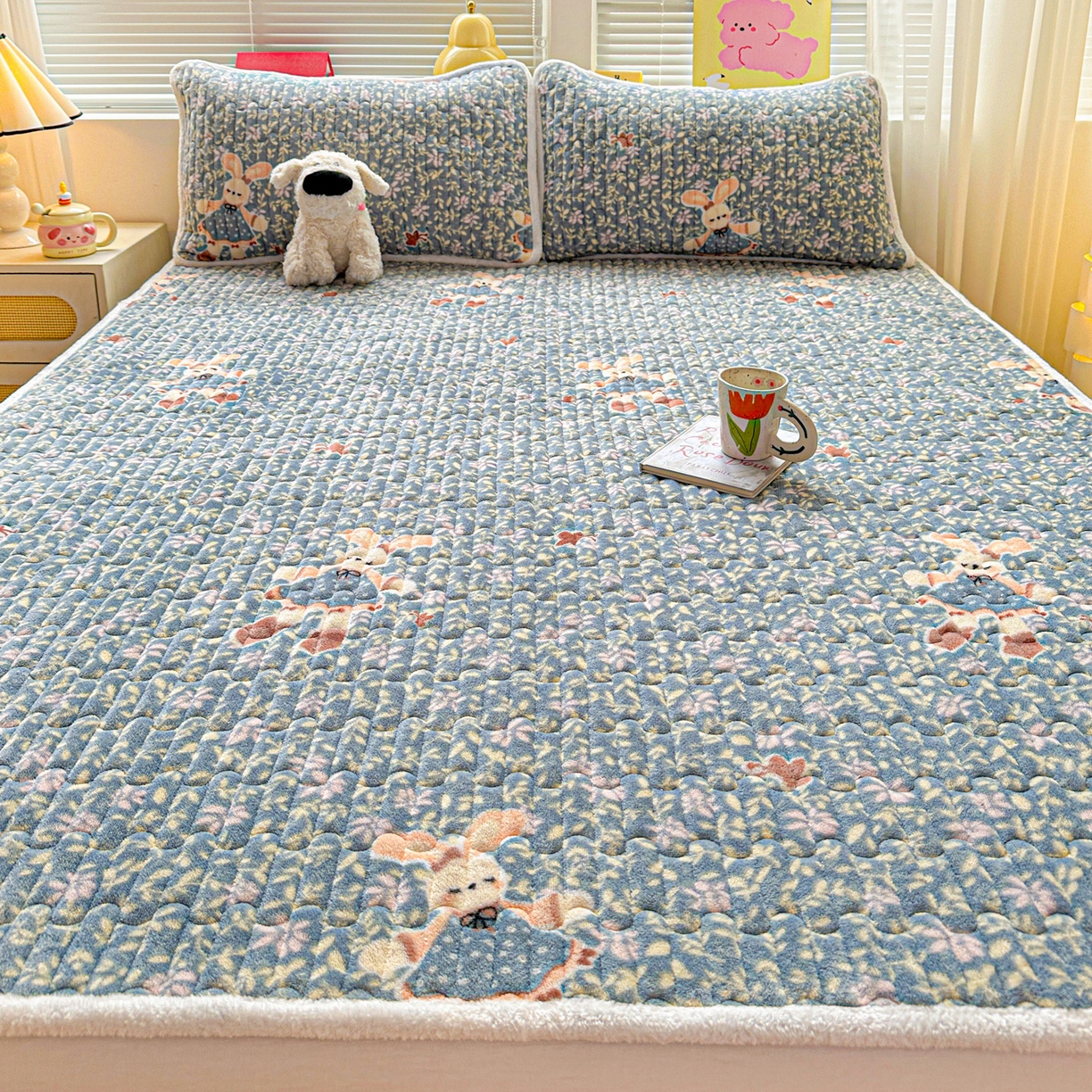 91家纺网 家纺一手货源 找家纺 水木坊 2025新款牛奶绒床垫保护垫床褥床垫子 公主小兔