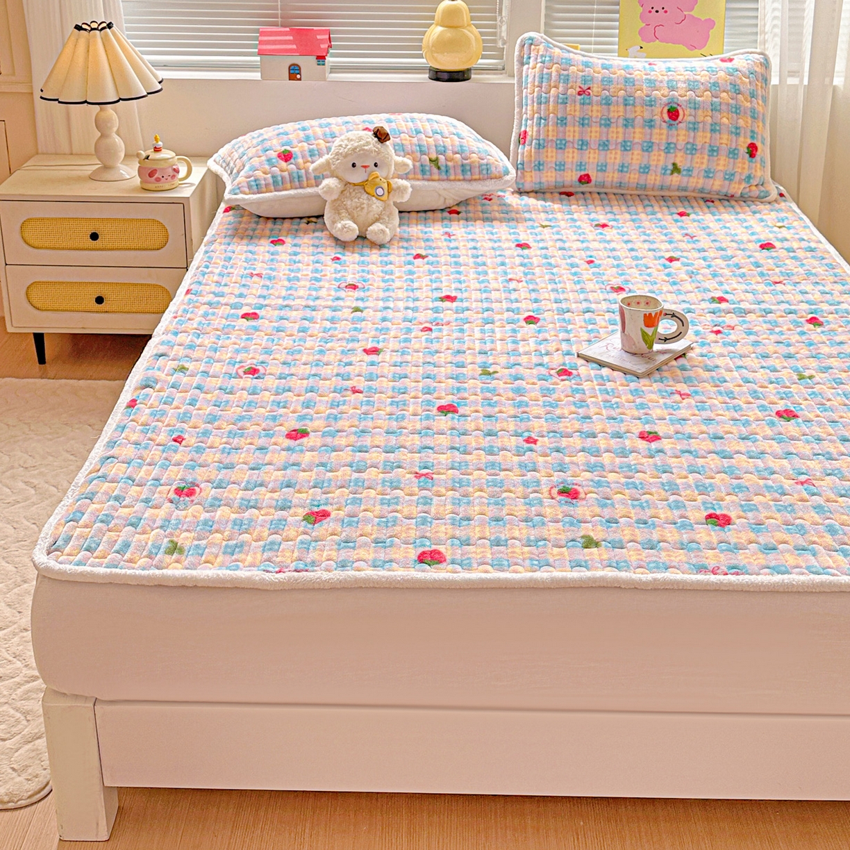 91家纺网 家纺一手货源 找家纺 水木坊 2025新款牛奶绒床垫保护垫床褥床垫子 草莓派