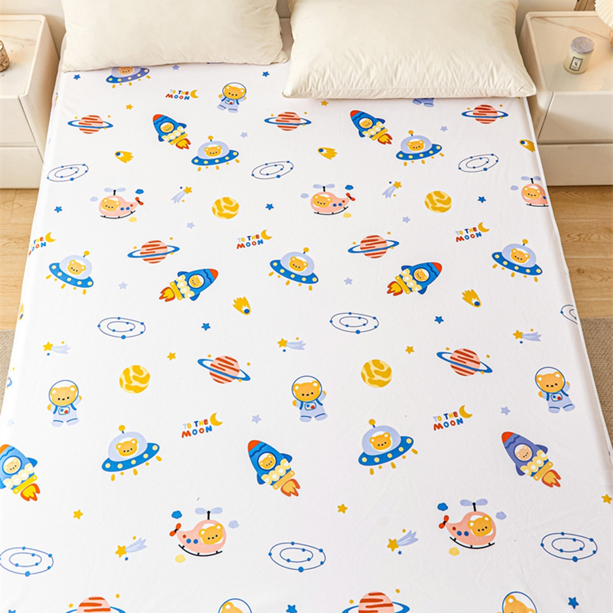 91家纺网 家纺一手货源 找家纺 雯豆家纺 2025新款防水隔尿垫子卡通成人床垫保护罩A类宝宝尿垫 防水隔尿垫-火箭飞船