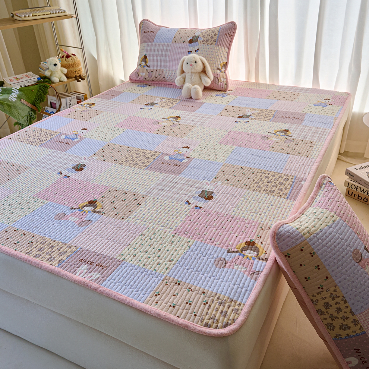 91家纺网 家纺一手货源 找家纺 小叮当家纺仓储工厂店 2025新款棉加绒床垫一面全棉一面牛奶绒床褥垫软床垫床盖四季通用 丹麦少女（A棉B绒）