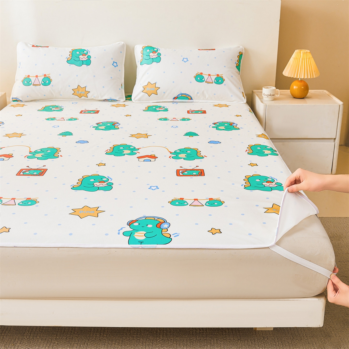 雯豆家纺 2025新款防水隔尿垫子卡通成人床垫保护罩A类宝宝尿垫 防水隔尿垫-恐龙运动员