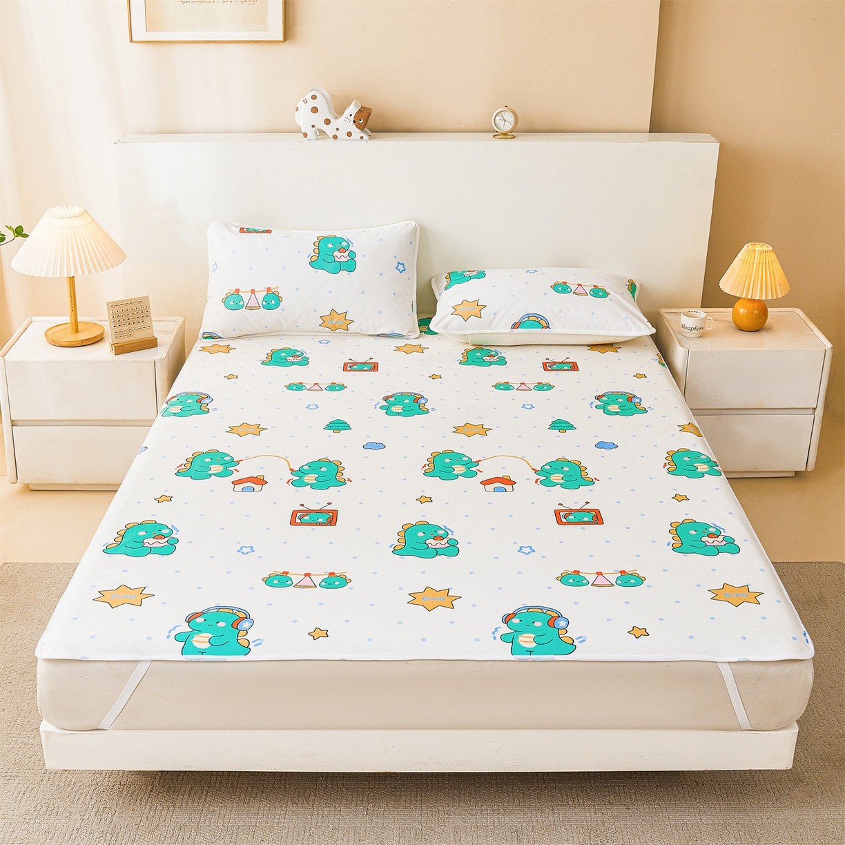 91家纺网 家纺一手货源 找家纺 雯豆家纺 2025新款防水隔尿垫子卡通成人床垫保护罩A类宝宝尿垫 防水隔尿垫-恐龙运动员