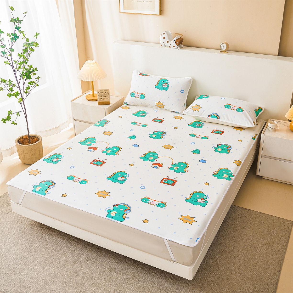 91家纺网 家纺一手货源 找家纺 雯豆家纺 2025新款防水隔尿垫子卡通成人床垫保护罩A类宝宝尿垫 防水隔尿垫-恐龙运动员