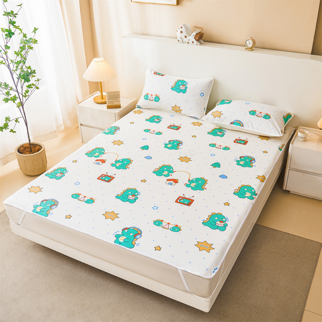 91家纺网 家纺一手货源 找家纺 雯豆家纺 2025新款防水隔尿垫子卡通成人床垫保护罩A类宝宝尿垫 防水隔尿垫-恐龙运动员