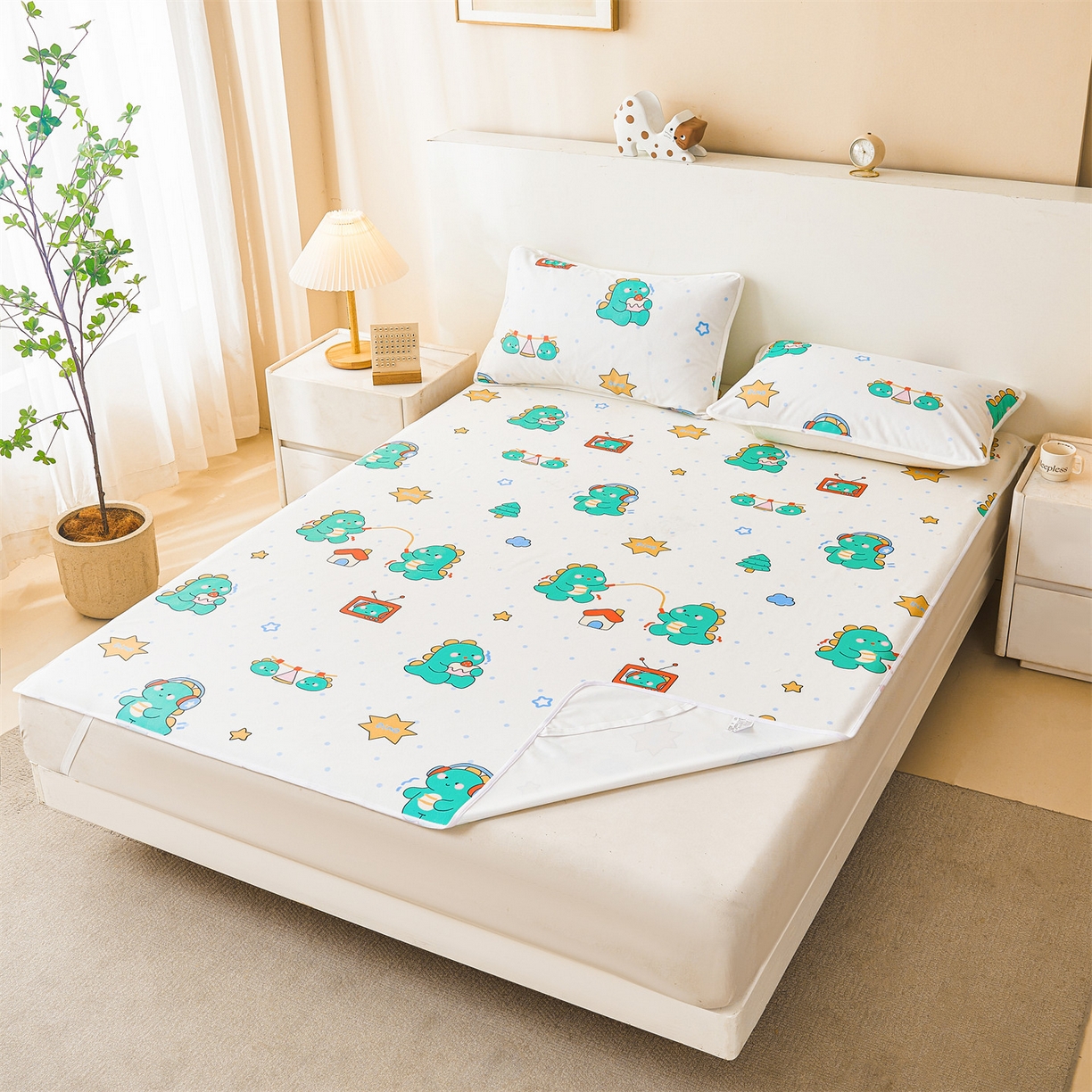 91家纺网 家纺一手货源 找家纺 雯豆家纺 2025新款防水隔尿垫子卡通成人床垫保护罩A类宝宝尿垫 防水隔尿垫-恐龙运动员