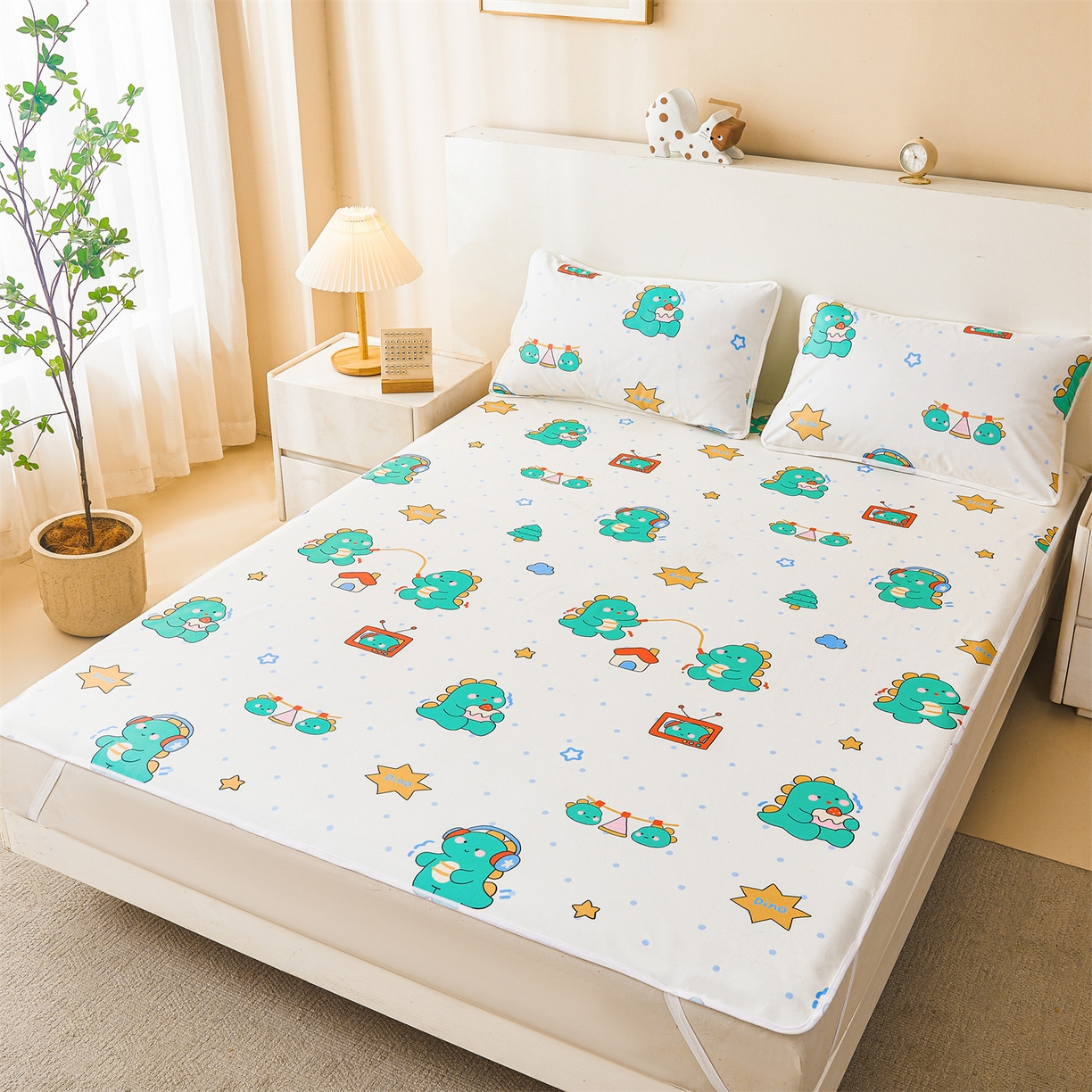 91家纺网 家纺一手货源 找家纺 雯豆家纺 2025新款防水隔尿垫子卡通成人床垫保护罩A类宝宝尿垫 防水隔尿垫-恐龙运动员