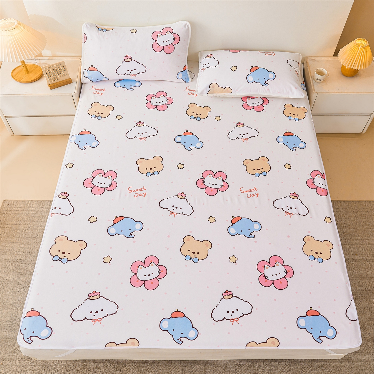 91家纺网 家纺一手货源 找家纺 雯豆家纺 2025新款防水隔尿垫子卡通成人床垫保护罩A类宝宝尿垫 防水隔尿垫-猫咪花花