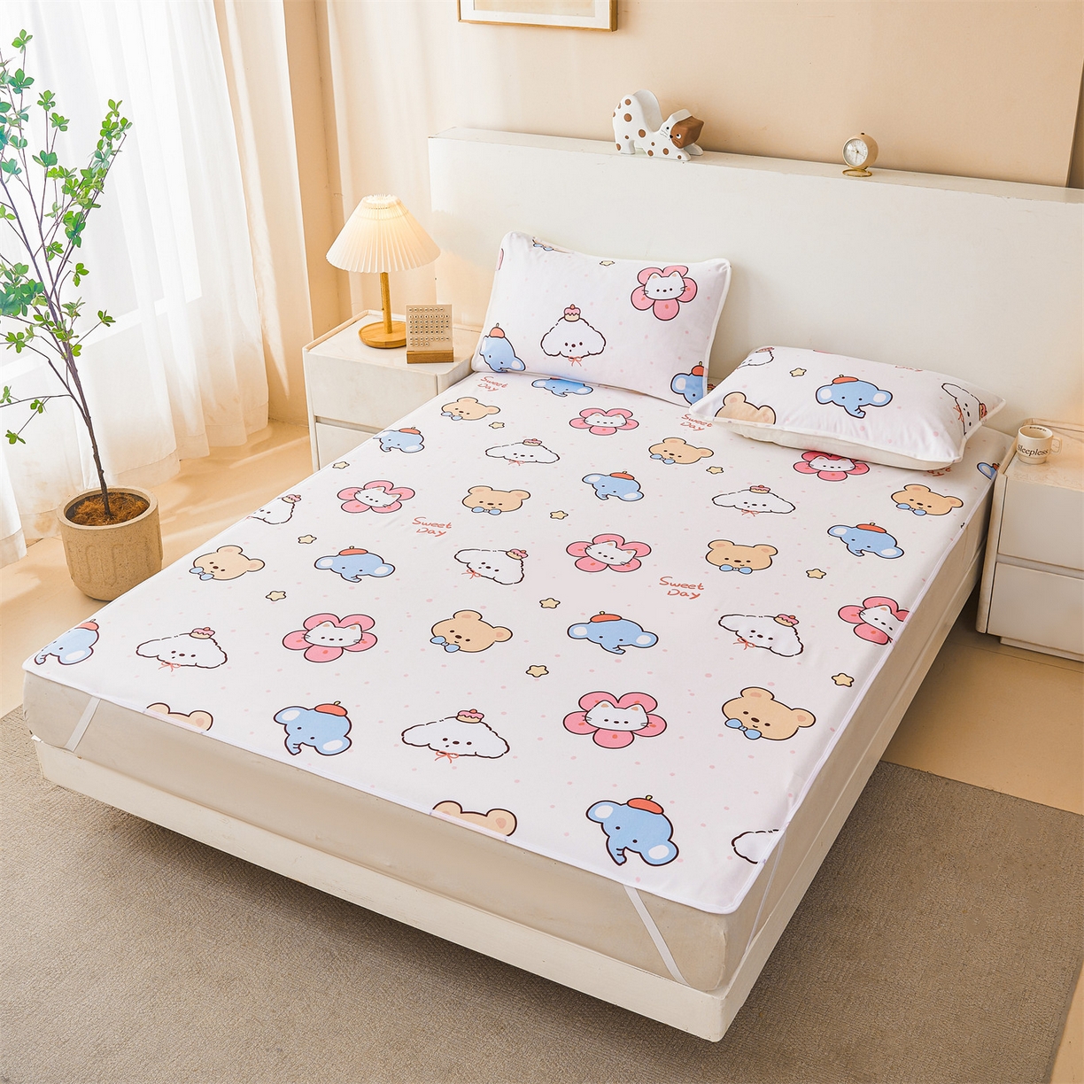 91家纺网 家纺一手货源 找家纺 雯豆家纺 2025新款防水隔尿垫子卡通成人床垫保护罩A类宝宝尿垫 防水隔尿垫-猫咪花花