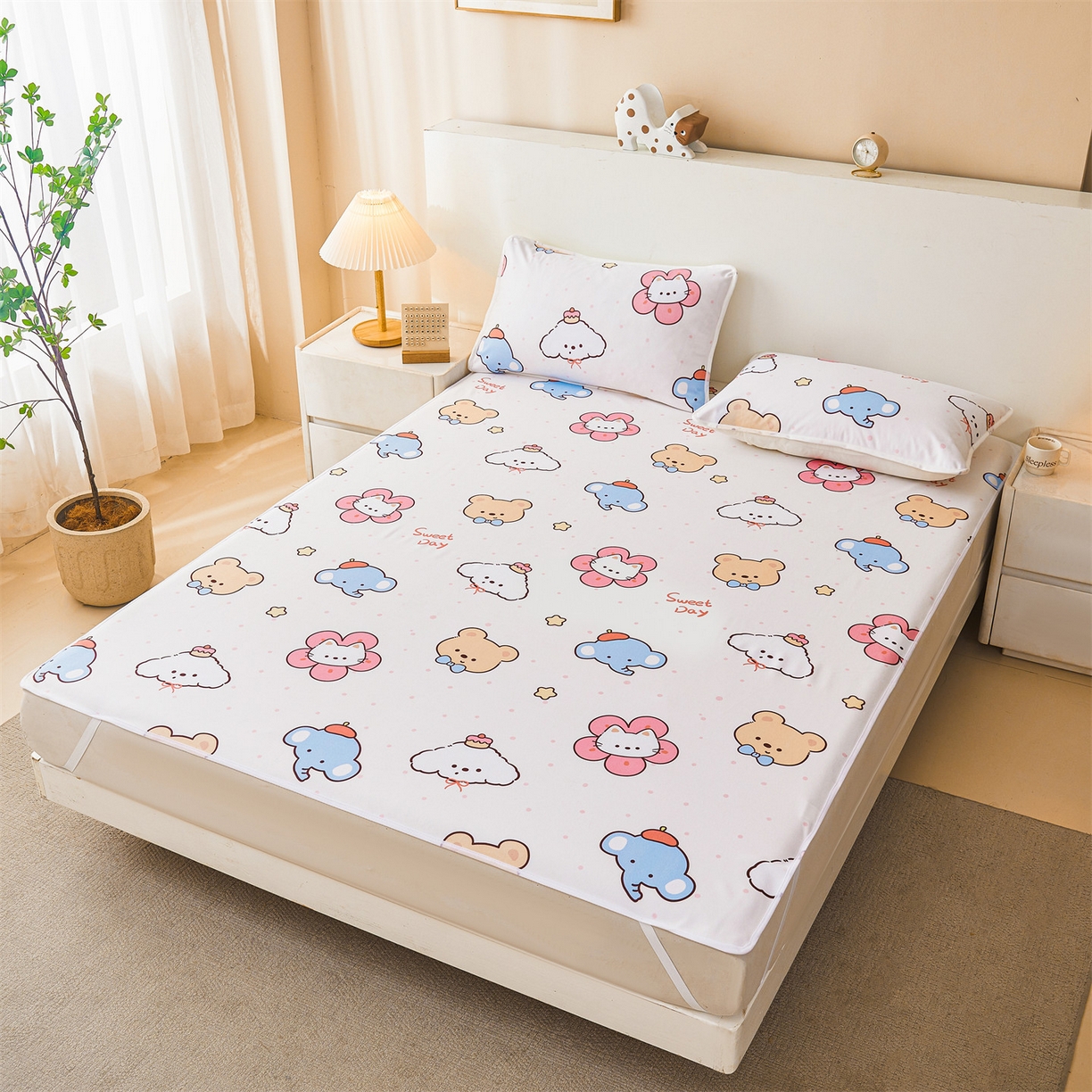 91家纺网 家纺一手货源 找家纺 雯豆家纺 2025新款防水隔尿垫子卡通成人床垫保护罩A类宝宝尿垫 防水隔尿垫-猫咪花花