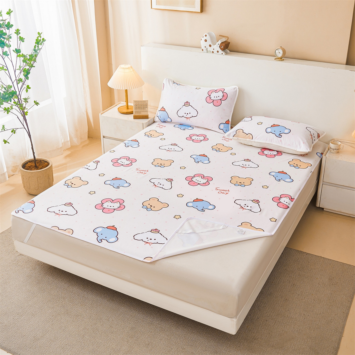 91家纺网 家纺一手货源 找家纺 雯豆家纺 2025新款防水隔尿垫子卡通成人床垫保护罩A类宝宝尿垫 防水隔尿垫-猫咪花花