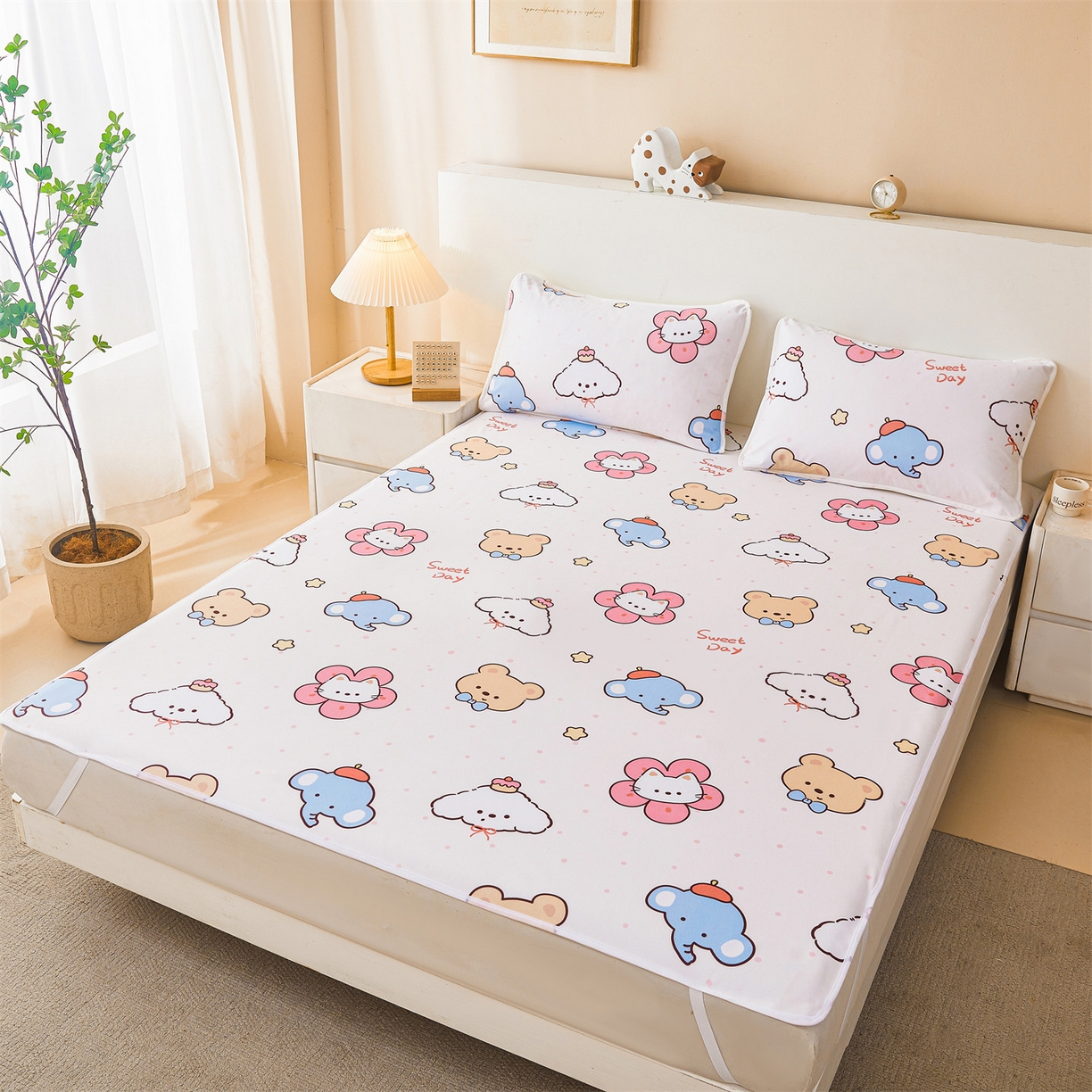 91家纺网 家纺一手货源 找家纺 雯豆家纺 2025新款防水隔尿垫子卡通成人床垫保护罩A类宝宝尿垫 防水隔尿垫-猫咪花花