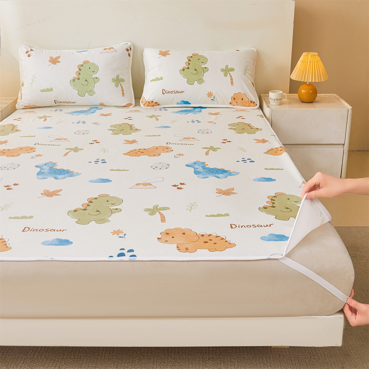 雯豆家纺 2025新款防水隔尿垫子卡通成人床垫保护罩A类宝宝尿垫 防水隔尿垫-沙滩恐龙