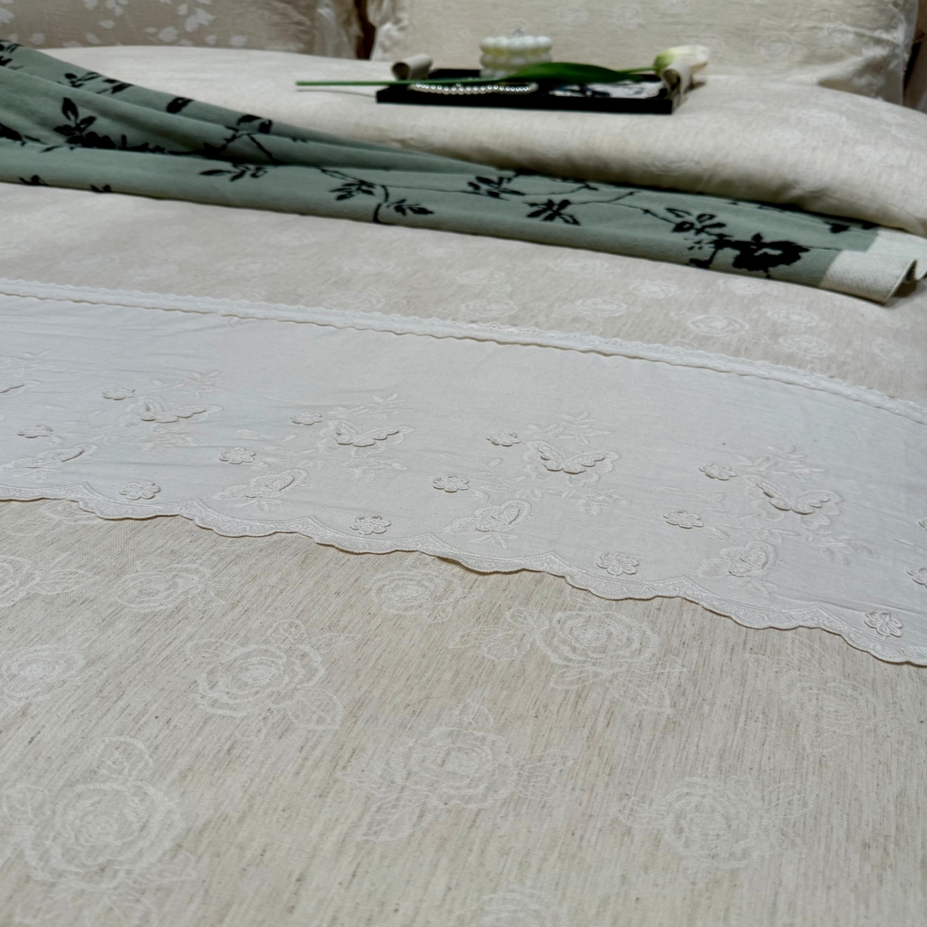 91家纺网 家纺一手货源 找家纺  [91家纺网精选] 新款全棉水洗花边浮雕棉麻四件套