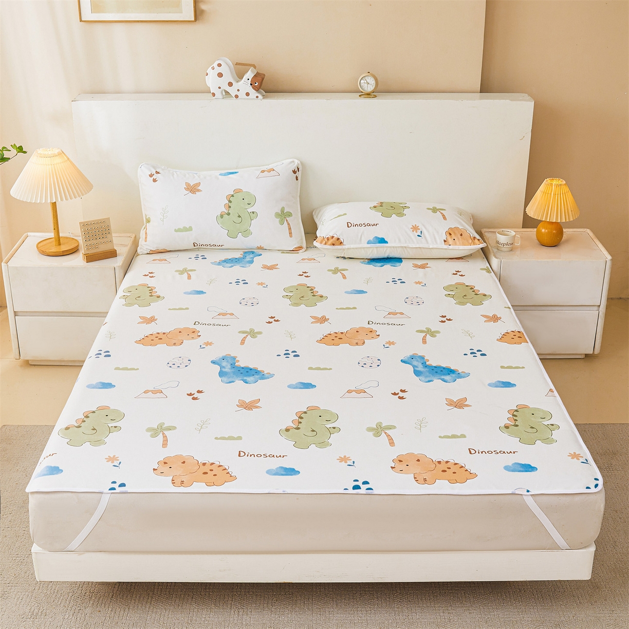 91家纺网 家纺一手货源 找家纺 雯豆家纺 2025新款防水隔尿垫子卡通成人床垫保护罩A类宝宝尿垫 防水隔尿垫-沙滩恐龙