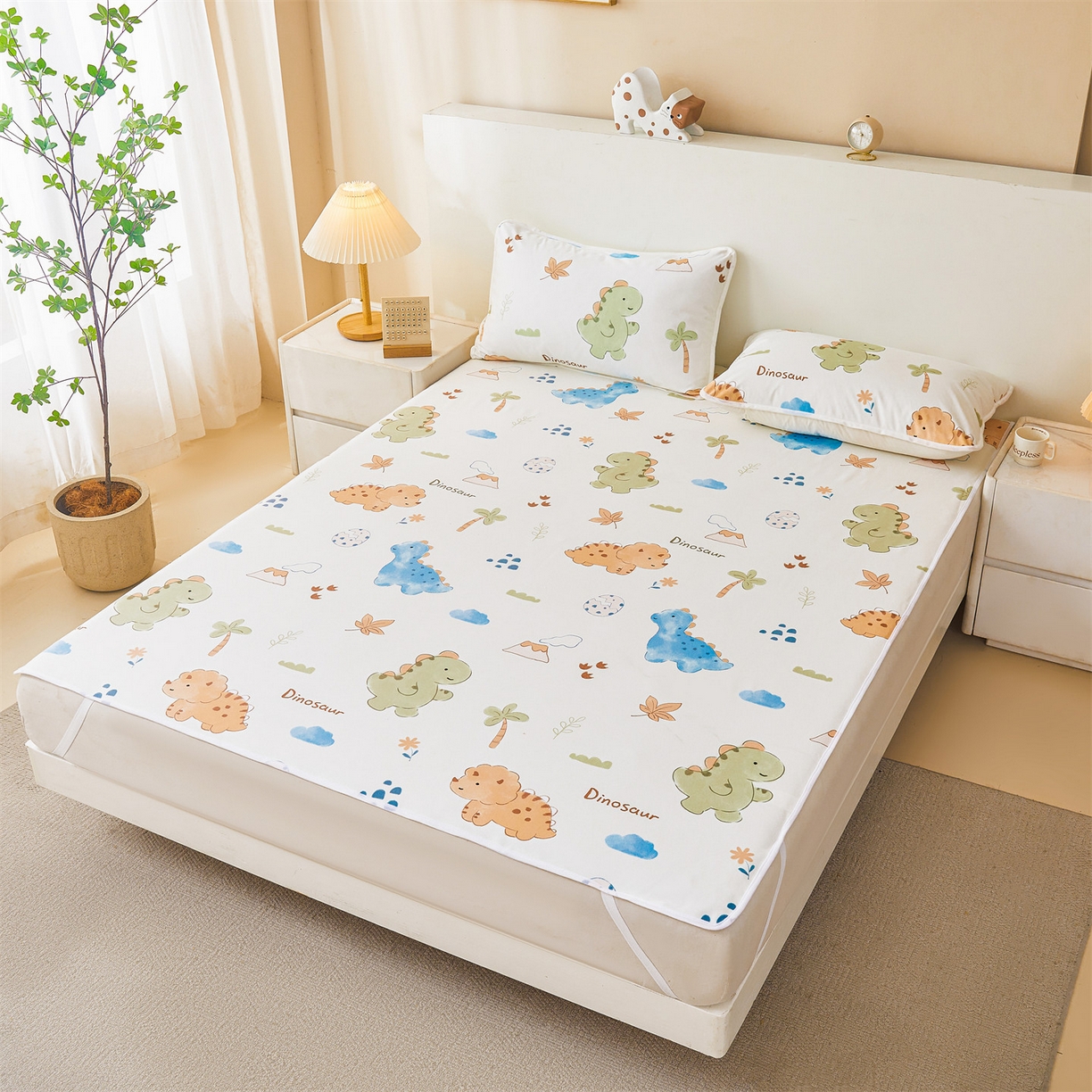 91家纺网 家纺一手货源 找家纺 雯豆家纺 2025新款防水隔尿垫子卡通成人床垫保护罩A类宝宝尿垫 防水隔尿垫-沙滩恐龙