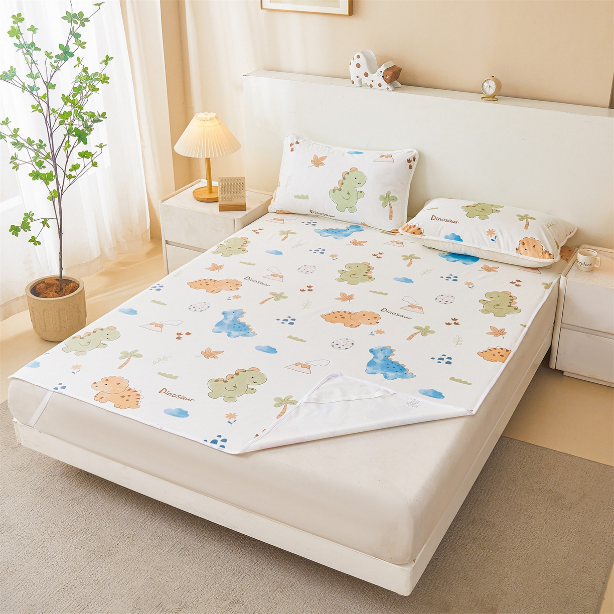 91家纺网 家纺一手货源 找家纺 雯豆家纺 2025新款防水隔尿垫子卡通成人床垫保护罩A类宝宝尿垫 防水隔尿垫-沙滩恐龙