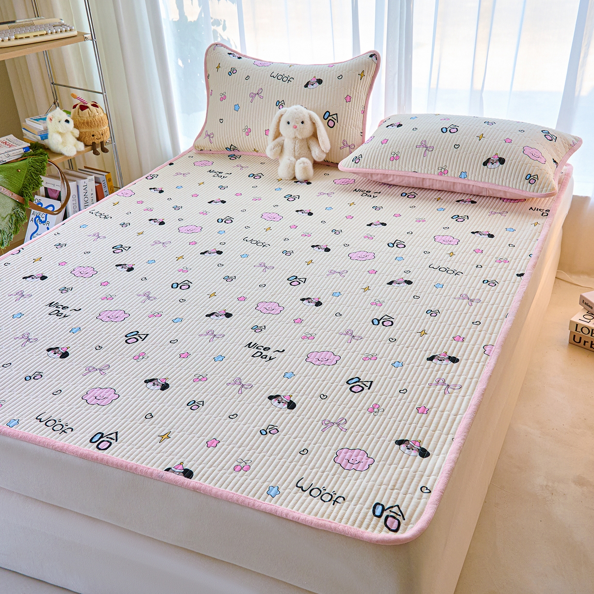 91家纺网 家纺一手货源 找家纺 小叮当家纺仓储工厂店 2025新款棉加绒床垫一面全棉一面牛奶绒床褥垫软床垫床盖四季通用 哈哈狗(A棉B绒）