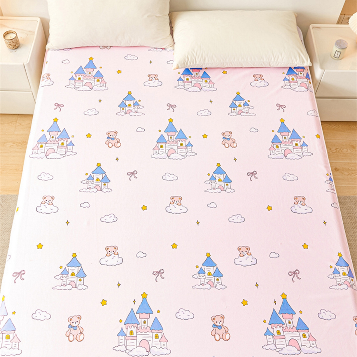 91家纺网 家纺一手货源 找家纺 雯豆家纺 2025新款防水隔尿垫子卡通成人床垫保护罩A类宝宝尿垫 防水隔尿垫-天使城堡