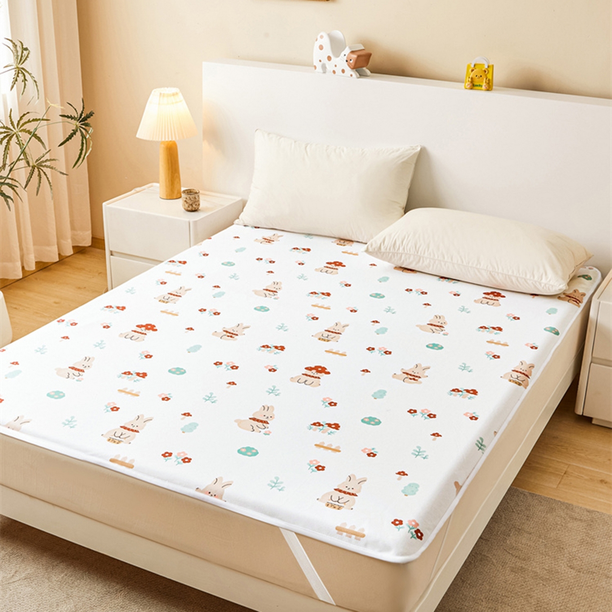 91家纺网 家纺一手货源 找家纺 雯豆家纺 2025新款防水隔尿垫子卡通成人床垫保护罩A类宝宝尿垫 防水隔尿垫-甜梦小兔