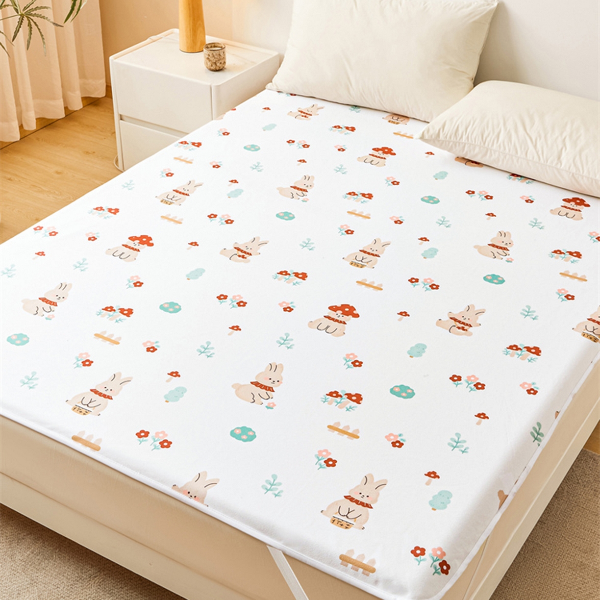 91家纺网 家纺一手货源 找家纺 雯豆家纺 2025新款防水隔尿垫子卡通成人床垫保护罩A类宝宝尿垫 防水隔尿垫-甜梦小兔