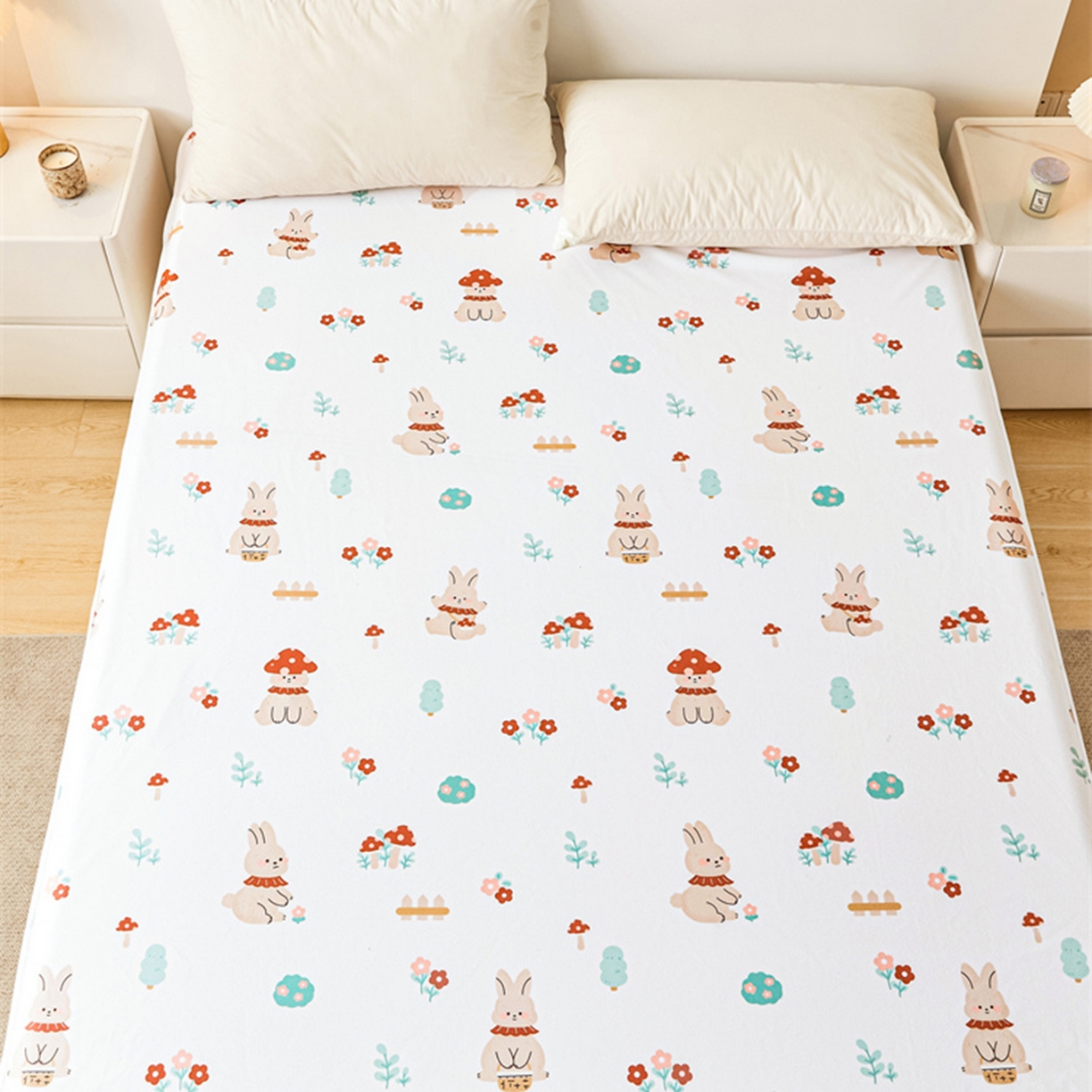 91家纺网 家纺一手货源 找家纺 雯豆家纺 2025新款防水隔尿垫子卡通成人床垫保护罩A类宝宝尿垫 防水隔尿垫-甜梦小兔