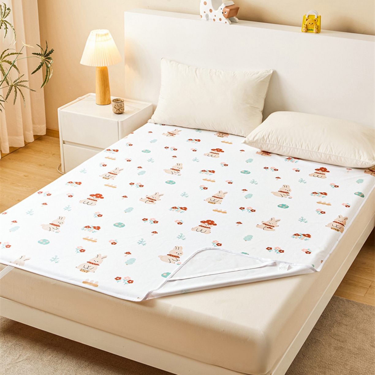 91家纺网 家纺一手货源 找家纺 雯豆家纺 2025新款防水隔尿垫子卡通成人床垫保护罩A类宝宝尿垫 防水隔尿垫-甜梦小兔