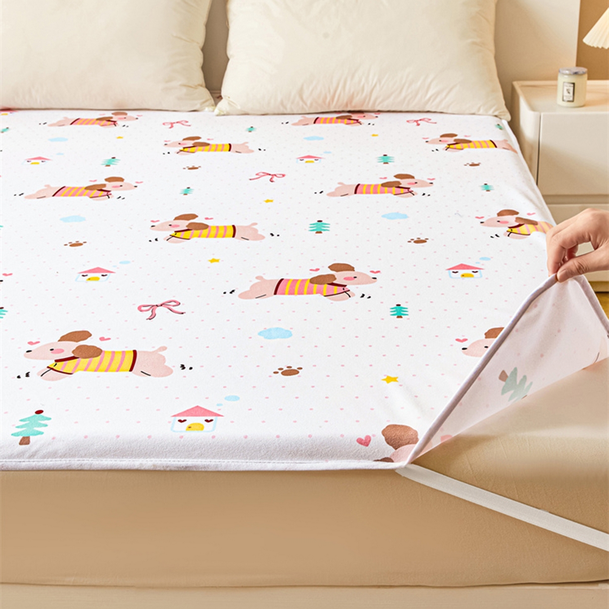 雯豆家纺 2025新款防水隔尿垫子卡通成人床垫保护罩A类宝宝尿垫 防水隔尿垫-条纹狗