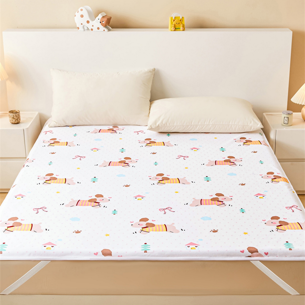 91家纺网 家纺一手货源 找家纺 雯豆家纺 2025新款防水隔尿垫子卡通成人床垫保护罩A类宝宝尿垫 防水隔尿垫-条纹狗