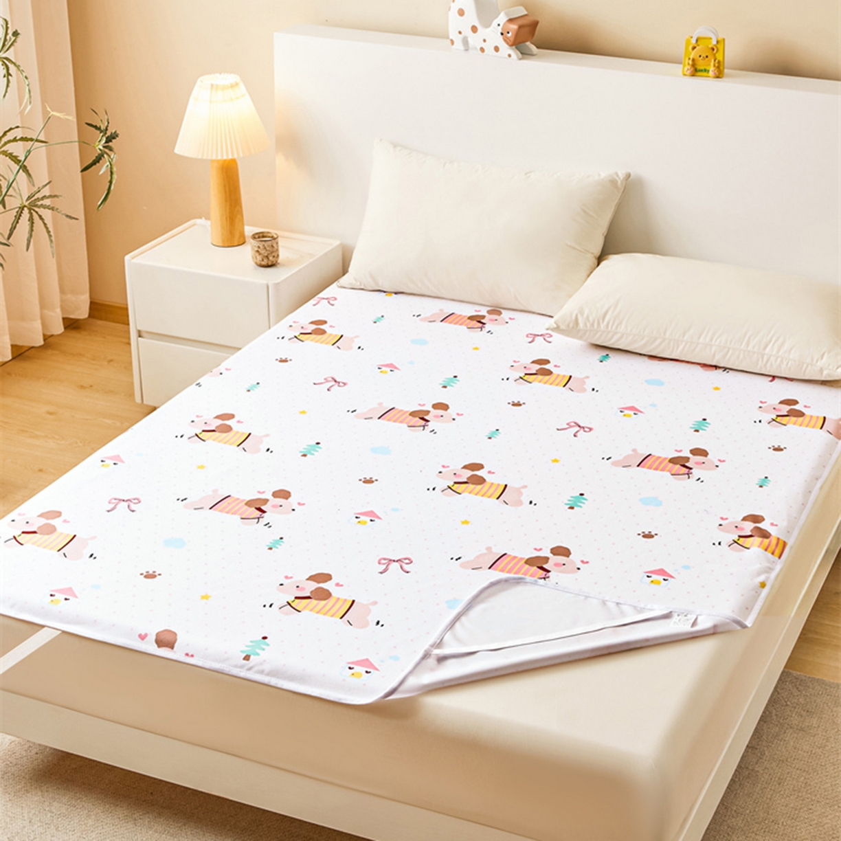 91家纺网 家纺一手货源 找家纺 雯豆家纺 2025新款防水隔尿垫子卡通成人床垫保护罩A类宝宝尿垫 防水隔尿垫-条纹狗