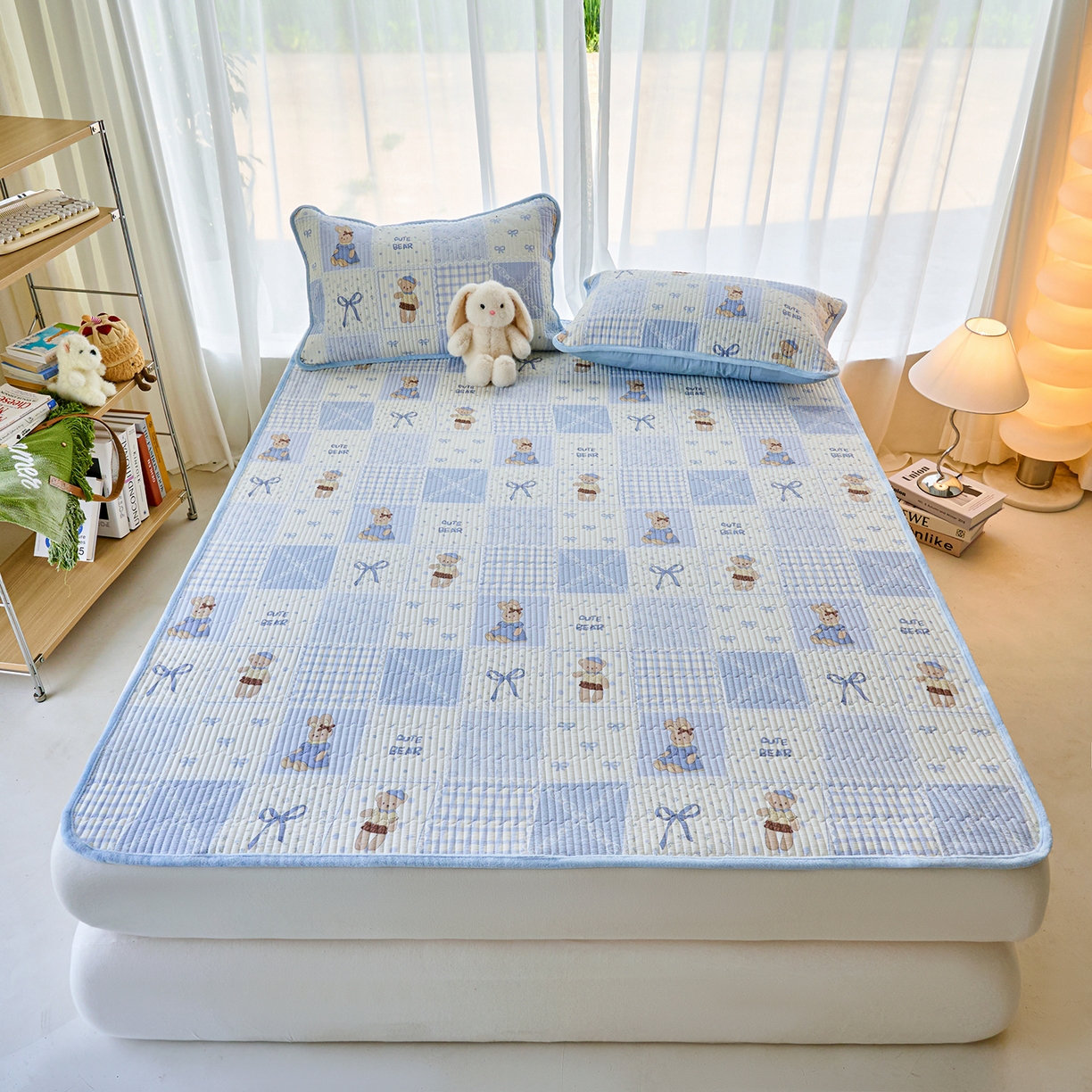 91家纺网 家纺一手货源 找家纺 小叮当家纺仓储工厂店 2025新款棉加绒床垫一面全棉一面牛奶绒床褥垫软床垫床盖四季通用 蓝格童话（A棉B绒）