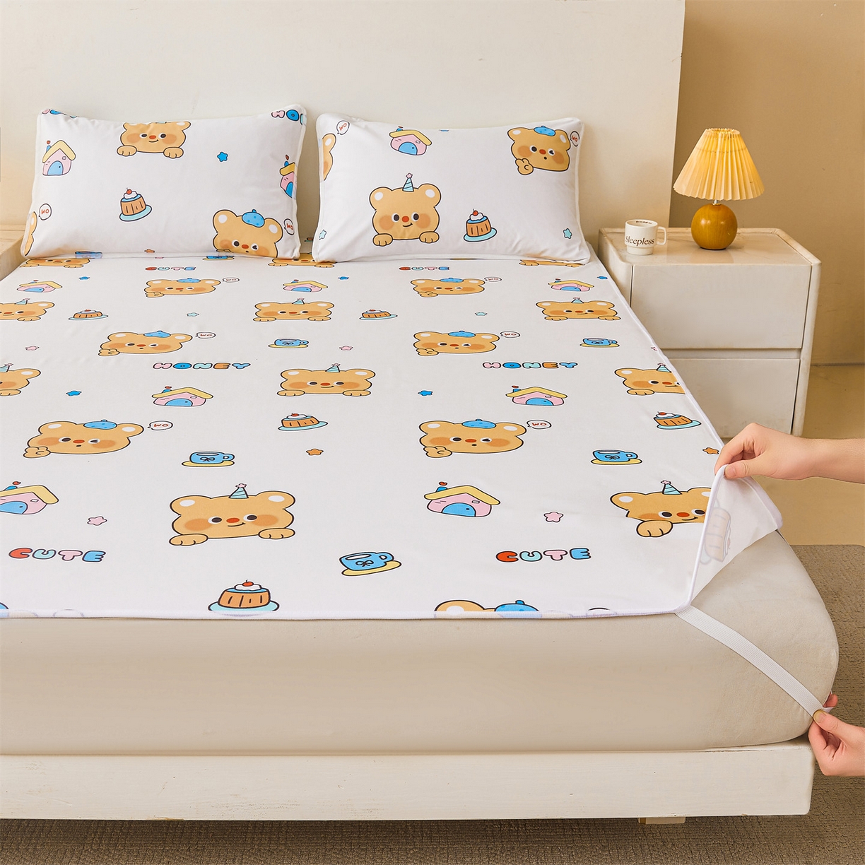 雯豆家纺 2025新款防水隔尿垫子卡通成人床垫保护罩A类宝宝尿垫 防水隔尿垫-微笑先生