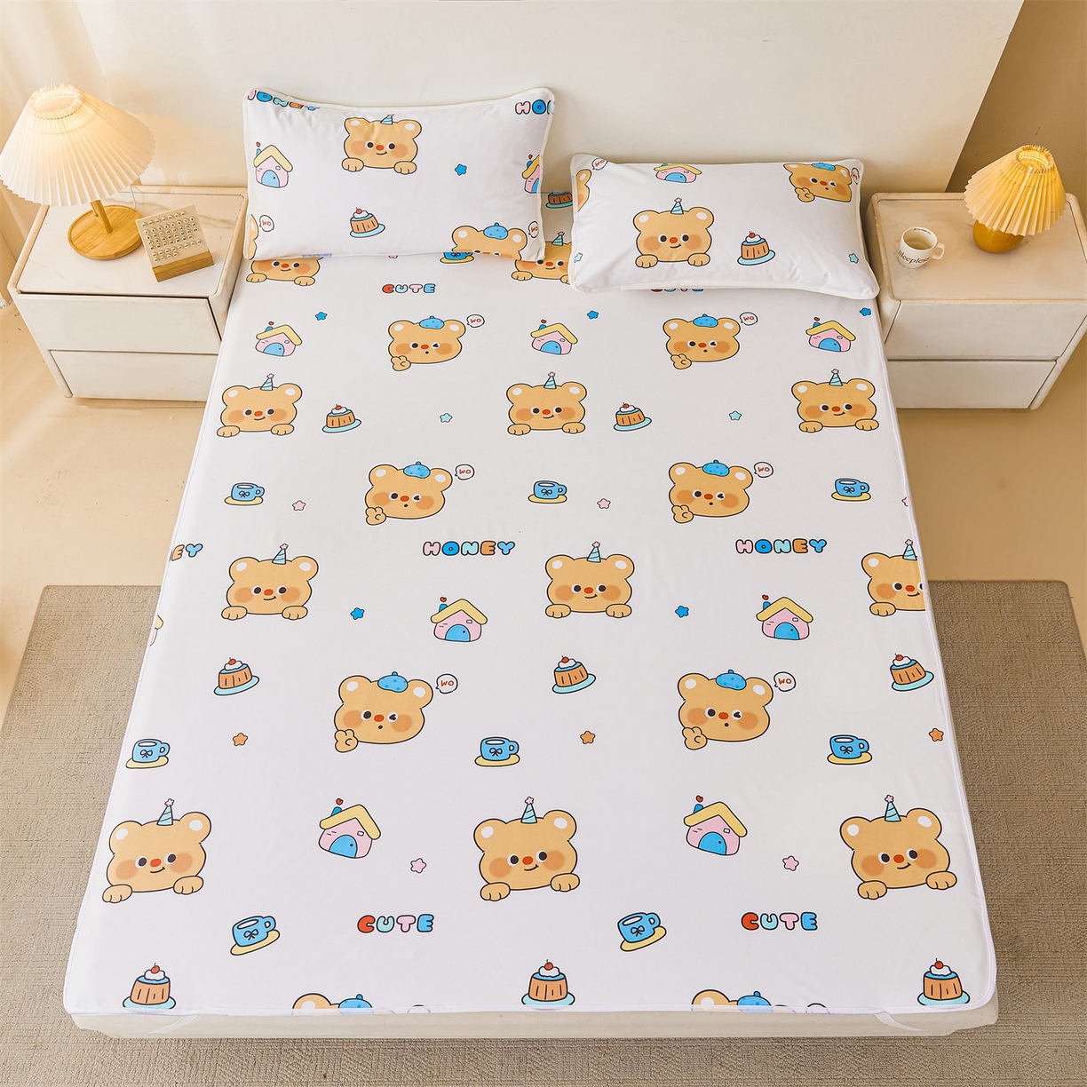 91家纺网 家纺一手货源 找家纺 雯豆家纺 2025新款防水隔尿垫子卡通成人床垫保护罩A类宝宝尿垫 防水隔尿垫-微笑先生