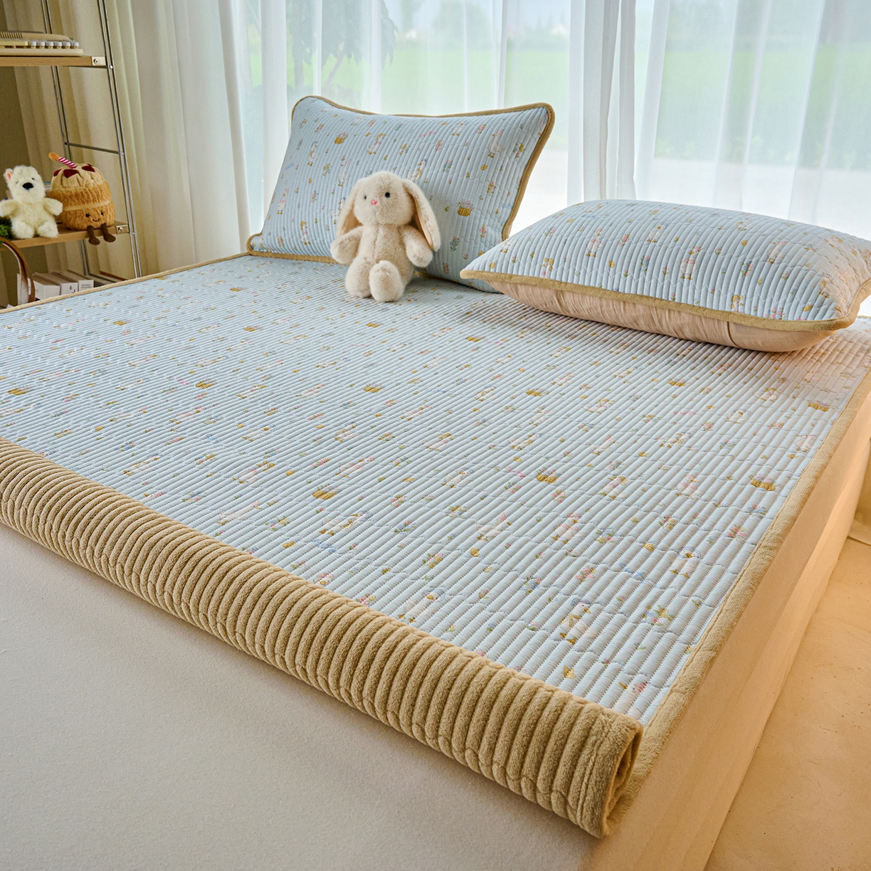 91家纺网 家纺一手货源 找家纺 小叮当家纺仓储工厂店 2025新款棉加绒床垫一面全棉一面牛奶绒床褥垫软床垫床盖四季通用 萌萌鸭(A棉B绒）