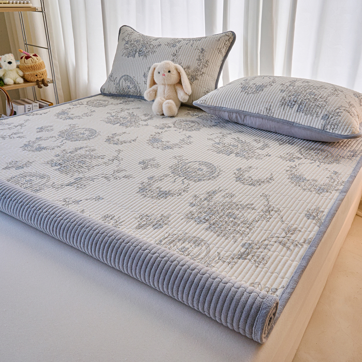 91家纺网 家纺一手货源 找家纺 小叮当家纺仓储工厂店 2025新款棉加绒床垫一面全棉一面牛奶绒床褥垫软床垫床盖四季通用 莫奈花园(A棉B绒）