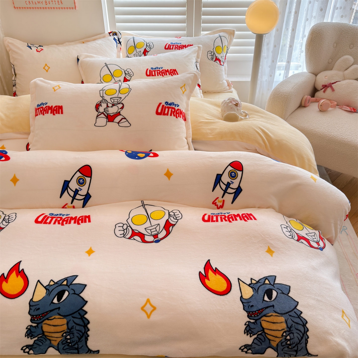 91家纺网 家纺一手货源 找家纺 名兮家居 2025新款经典奥特曼-三丽鸥加厚牛奶绒单被套 奥特超人