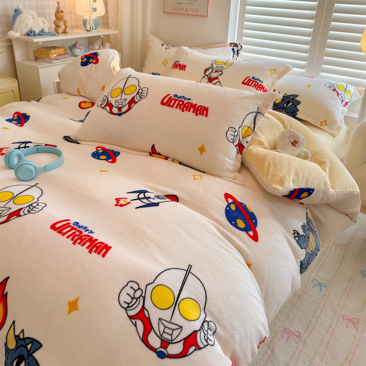 91家纺网 家纺一手货源 找家纺 名兮家居 2025新款经典奥特曼-三丽鸥加厚牛奶绒单被套 奥特超人