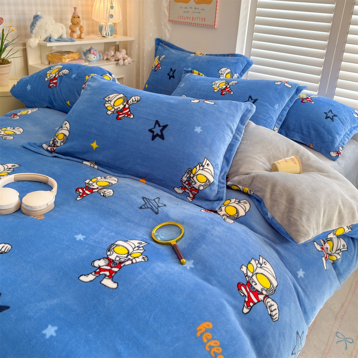 91家纺网 家纺一手货源 找家纺 名兮家居 2025新款经典奥特曼-三丽鸥加厚牛奶绒单被套 艾斯