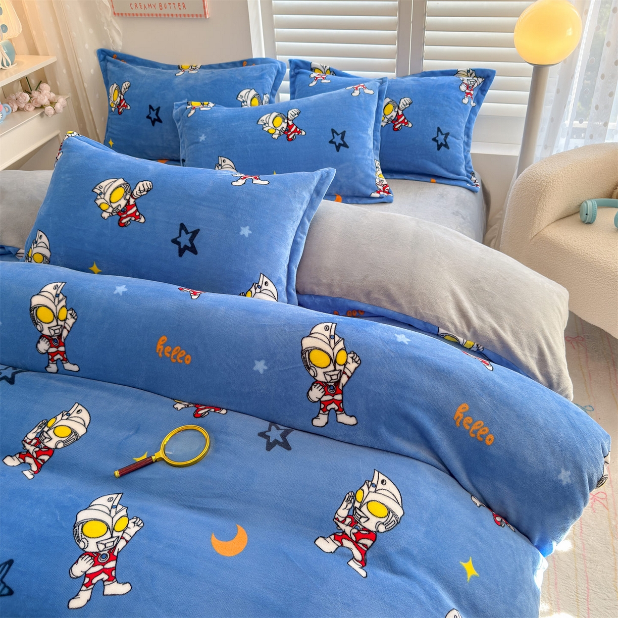 91家纺网 家纺一手货源 找家纺 名兮家居 2025新款经典奥特曼-三丽鸥加厚牛奶绒单被套 艾斯