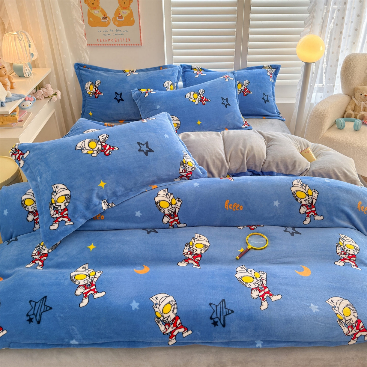 91家纺网 家纺一手货源 找家纺 名兮家居 2025新款经典奥特曼-三丽鸥加厚牛奶绒单被套 艾斯